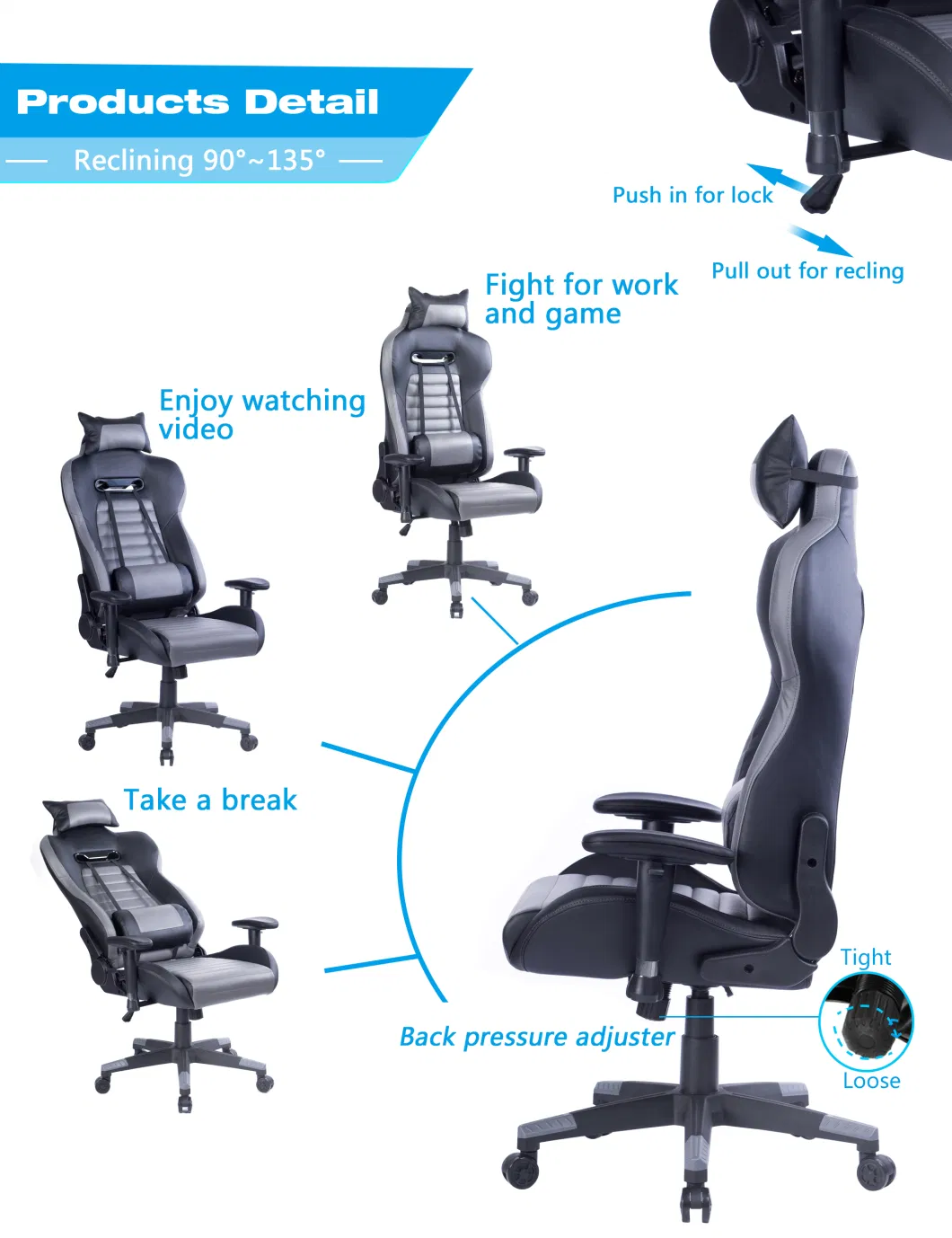 Luxury New Design Gaming Gamer Computer Massage Leather Racing Gaming Chair